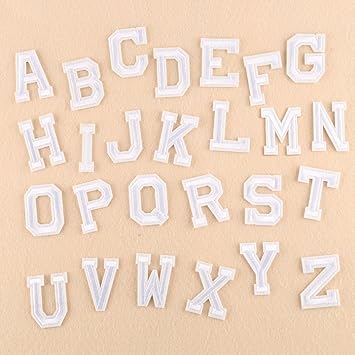 XUNHUI Weiß 26 Englischen Buchstaben A-Z bestickt Motiv Applique Eisen auf Patch nähen Kleidung DIY Aufnäher für Kleidung App
