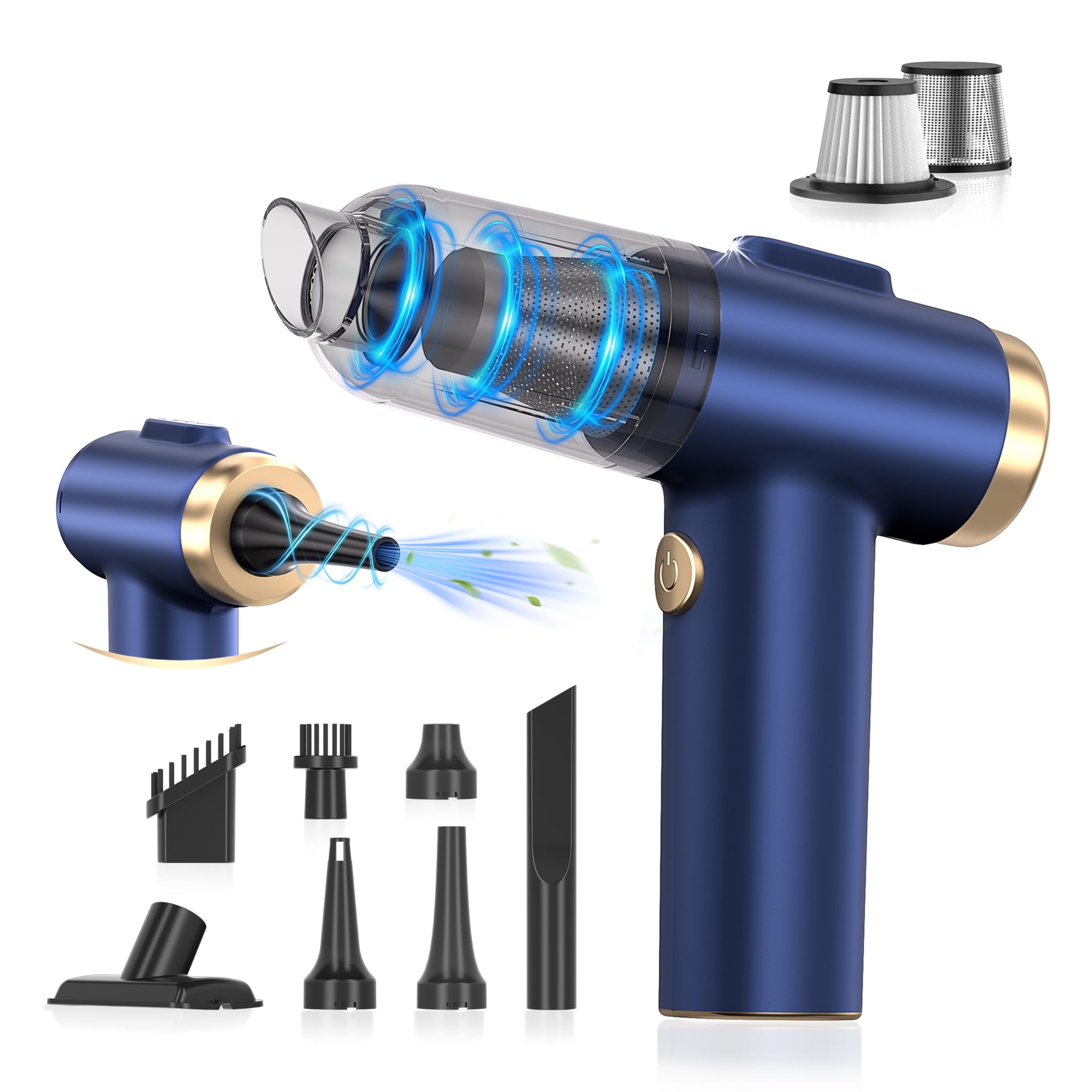 Photo 1 of Handheld Car Vacuum Cleaner, 2-in-1 Portable Mini Car Vacuum Cleaner,16000Pa High Power & Air Duster, Handheld Vacuum Cordless with LED Light and Multi-Nozzles for Car,Home,Office,Pet(Blue)