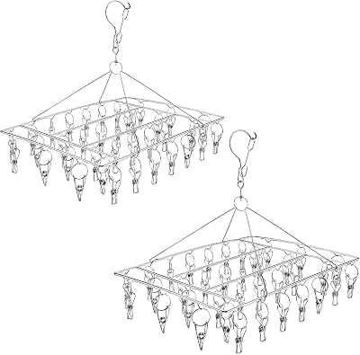 Sinnsally Folding Sock Dryer with 36 Pegs Stainless Steel Clothes Hanger