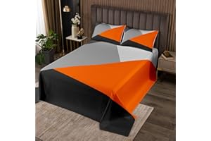 EROSEBRIDAL Orange And Gray Quilted Bedding Twin Patchwork Geometric Triangle Bedspread Orange Black Light Grey Quilt Set For Kids Adults Modern Simple Abstract Geometry Coverlet Set With 1 Pillow Case