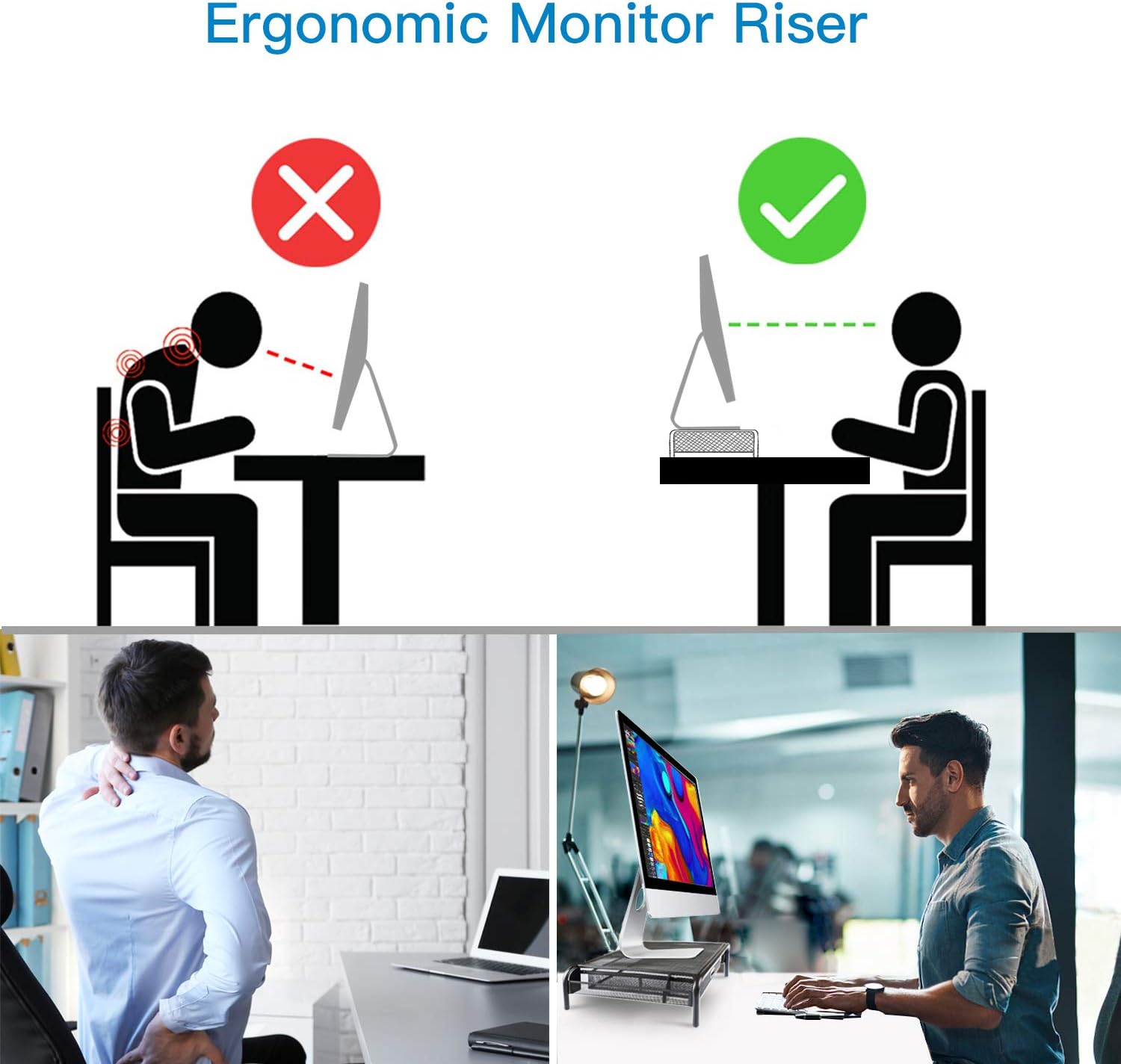 Monitor Stand Riser, Mesh Metal Printer Stand Holder with Pull Out Storage Drawer and Side Compartments Pockets for Computer, Laptop, iMac, Desk, Pens, Phones, Calculators by HUANUO : Office Products