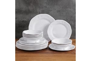 ZAROCRUS White Melamine Dinnerware Set, 18 Pcs Lightweight and Unbreakable Outdoor Plates and Bowls Sets, Camping Melamine Di