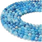 jodaying 6mm Froasted Blue Agate Round Natural Gematone Loose Beads for Jewelry Making DIY 1 Strand 15"