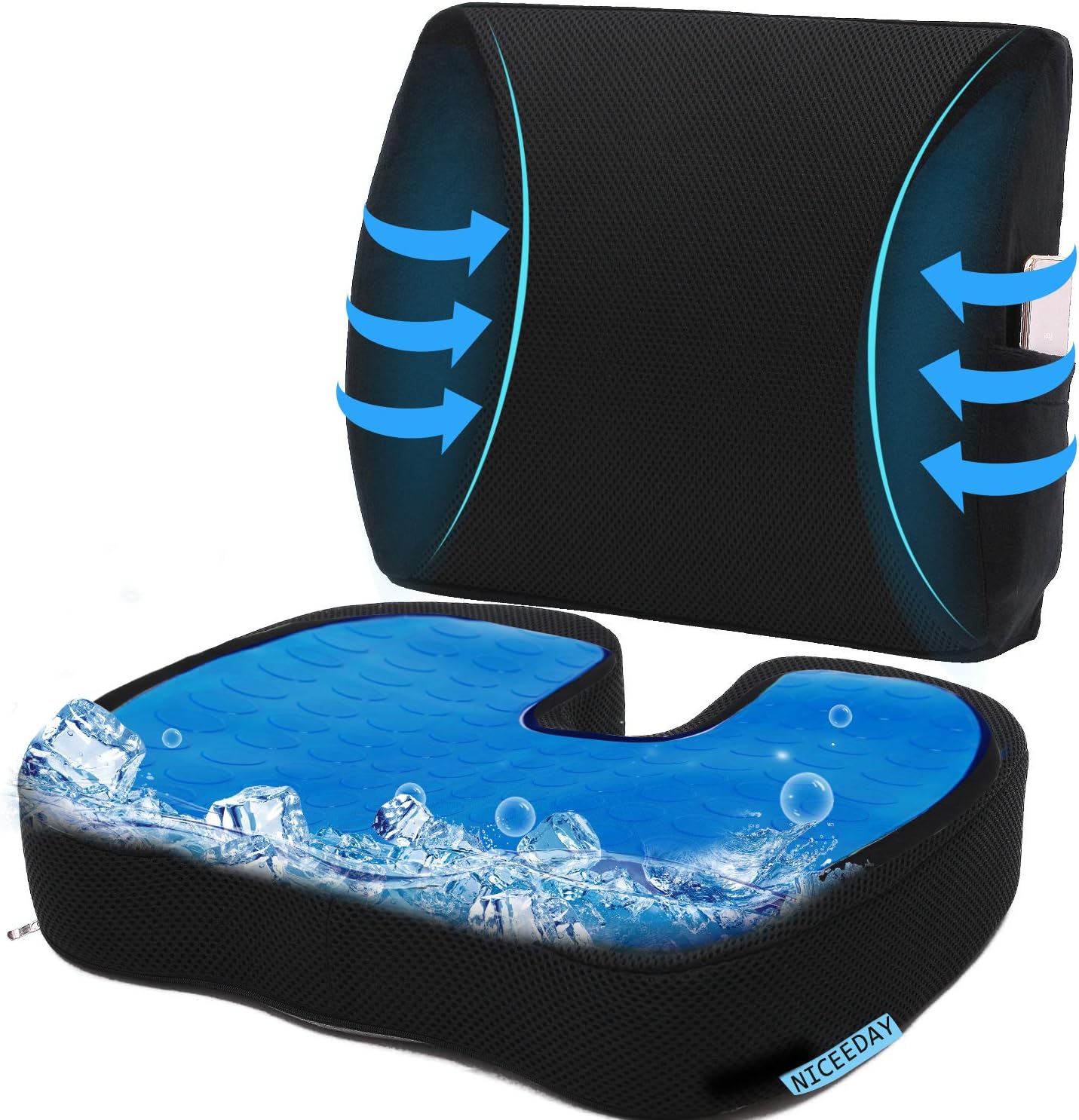 Cooling Gel Seat Cushion for Office, Coxyx Memory Foam Car Seat Cushion & 3D Mesh Lumbar Support Pillow, Orthopedic Seat Cushion Chair Lumbar Support Back Pillow for Reliving Lower Back Tailbone Pain: Home & Kitchen