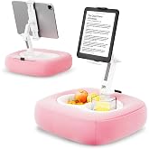 TabHolderix Tablet Pillow Stand, Adjustable Tablet Holder with 2 Snack Bowls,360&deg; Rotating Stand for Bed, Compatible with iPad, Kindle, Phone 4.7''-13'' Gift for Reading Accessories on Bed, Sofa, Pink