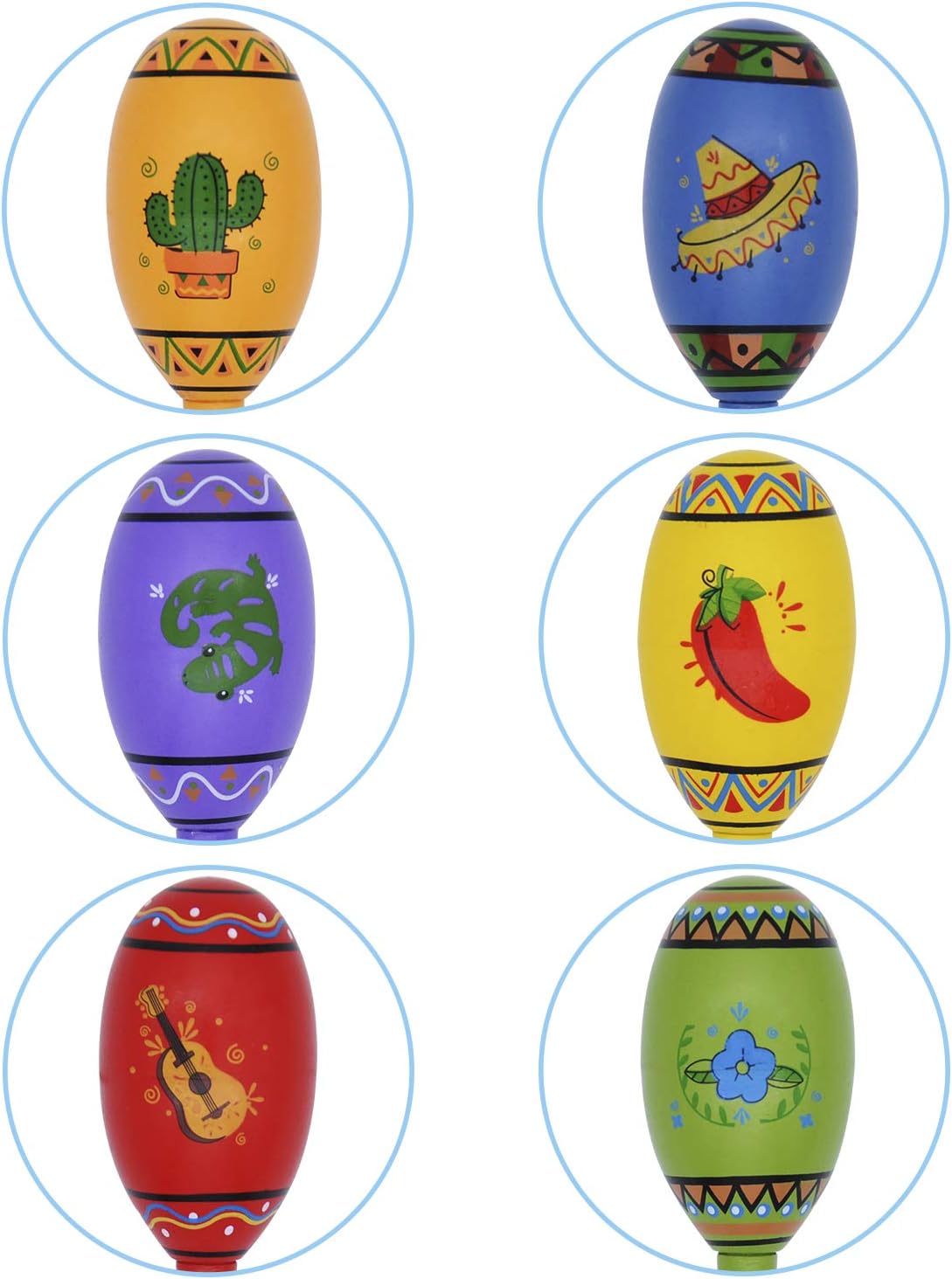 24 Mini Wooden Fiesta Maracas 6 Designs Noisemaker for Mexican Fiesta, Cinco De Mayo Party Favors, Musical Fun, Birthday Parties, Luau Party, Carnivals, Taco Tuesday Event: Toys & Games