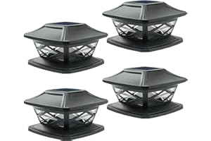 JOHOO Fence Post Cap Solar Lights, 4 PK Cool White LEDs Outdoor Deck Lamp Fits 4x4 5x5 6x6 Wooden Posts Waterproof for Deck, Patio, Garden, Yard Decoration