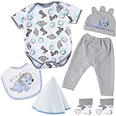 BABESIDE 6 Pcs Reborn Baby Doll Clothes Set for 17-22 Inch Baby Dolls | Dinosaurs Patterns Lifelike Reborn Baby Doll Accessories with Hat, Bib and Socks for Realistic Baby Dolls Boy &amp; Girl