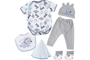 BABESIDE 6 Pcs Reborn Baby Doll Clothes for 17-22 Inch Babydolls, Dinosaurs Pattern Lifelike Reborn Baby Doll Accessories with Hat Bib and Socks for Realistic Baby Dolls Boy & Girl