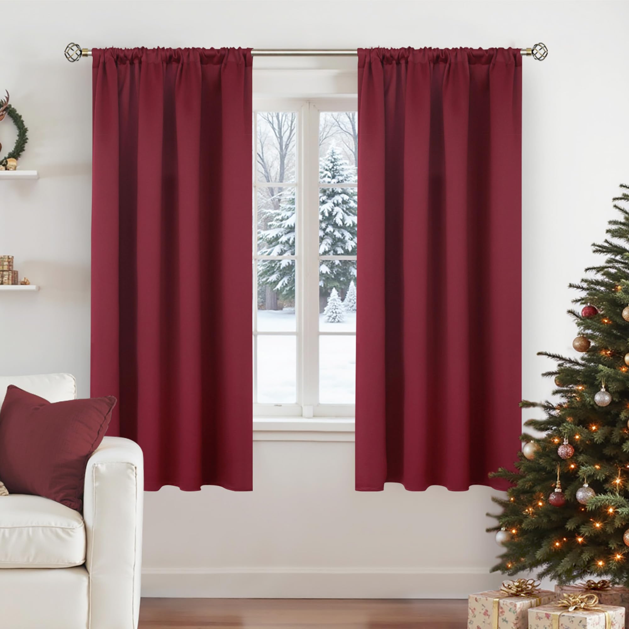 BGment Burgundy Blackout Curtains 63 Inch Length for Bedroom - Rod Pocket Thermal Insulated Drapes Room Darkening Christmas Decor for Living Room Windows, 42 x 63 Inch, 2 Panels Image