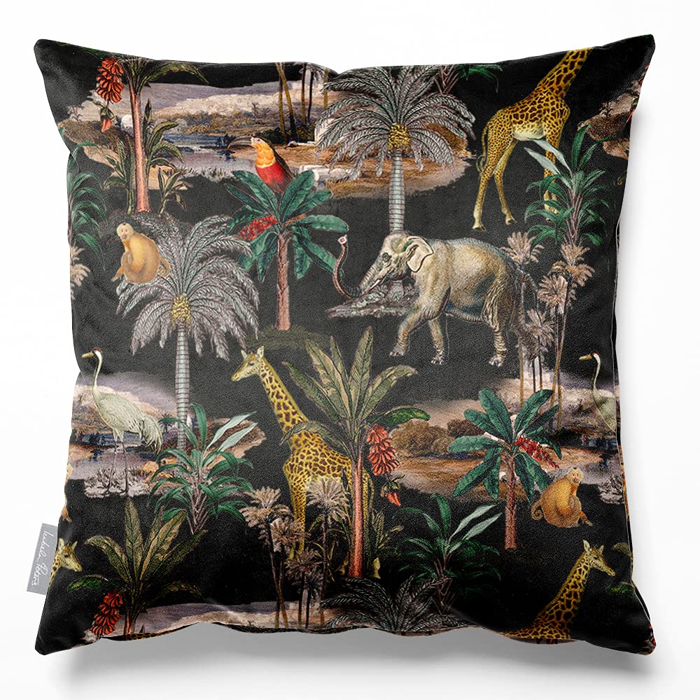 Izabela Peters Eco-Friendly Velvet Cushion with Covers, 40cm Safari Voyage - Charcoal, for Chairs and Sofas