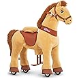 PonyCycle Plush Interactive Riding Horse Kids Ride on Toy Ride on Horse Walking Horse, Essential Model E Size 4 for Age 4-7, No Electricity with Wheels, Giddy up Riding Toys Pony Light Brown E436