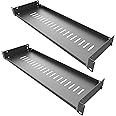 Jingchengmei 2 Pack of 1U Vented Cantilever Server Rack Mount Shelf 6" (154mm) Deep for 19" Network Cabinet or Equipment Rack, Disassembled Black(6V2PC)