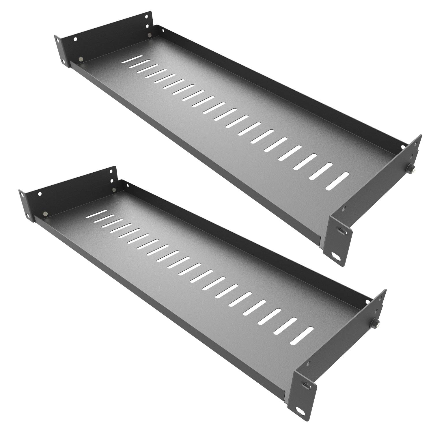 Jingchengmei 2 Pack of 1U Vented Cantilever Server Rack Mount Shelf 6" (154mm) Deep for 19" Network Cabinet or Equipment Rack, Disassembled Black(6V2PC)