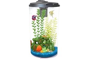 Koller Products Plastic 6-Gallon AquaView 360 Aquarium Kit for Tropical Fish, Betta Fish with LED Lighting and Power Filter Clear, 4-Piece Set