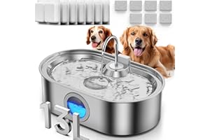 ECOCONUT 3.4Gal Dog Water Fountain for Large Dogs, 13L Stainless Steel Large Pet Fountain with Deeper & Wider Drinking Area, Automatic Dog Water Bowl Dispenser with Water Window(with 7 Filters)