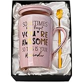 Birthday Thank You Gifts for Women, Sometimes You Forget You're Awesome Coffee Mug, Inspirational Christmas Gift for Her, Boss Lady Employee Coworker, 14oz Pink Marble Gold Print Cup, Nice Gift Boxed