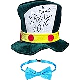 EverJoy Party Green Mad Hatter Costume Set - 1 Hat and Blue Tie, 2 Pc Set for Adults