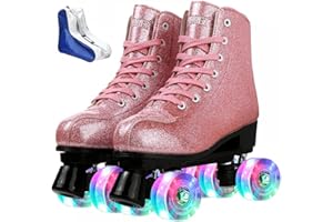 XUDREZ Roller Skates for Women Men Shiny PU Leather High-top Roller Skate Shoes for Beginner Classic Double-Row Roller Skates