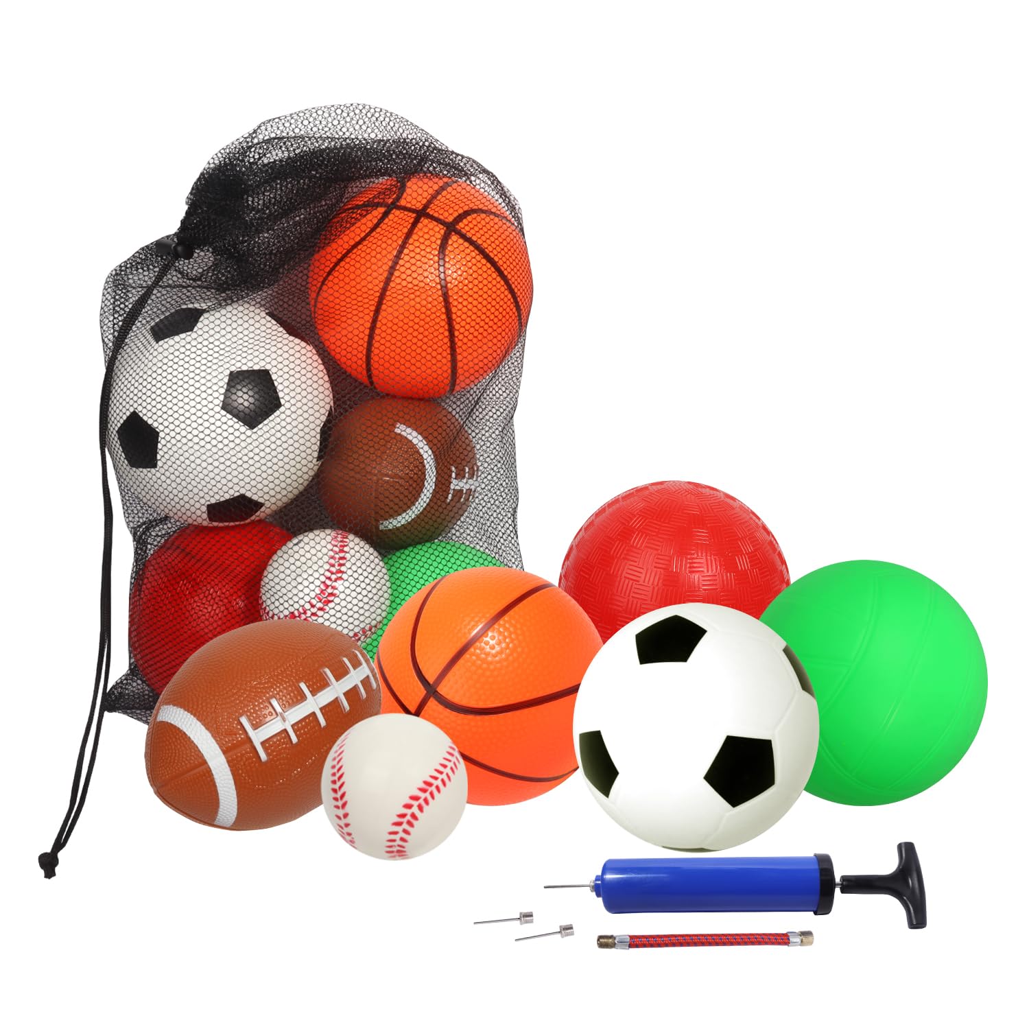 GSE Games & Sports Expert 6 Pack Sports Balls with Pump & Mesh Bag, Included 5
