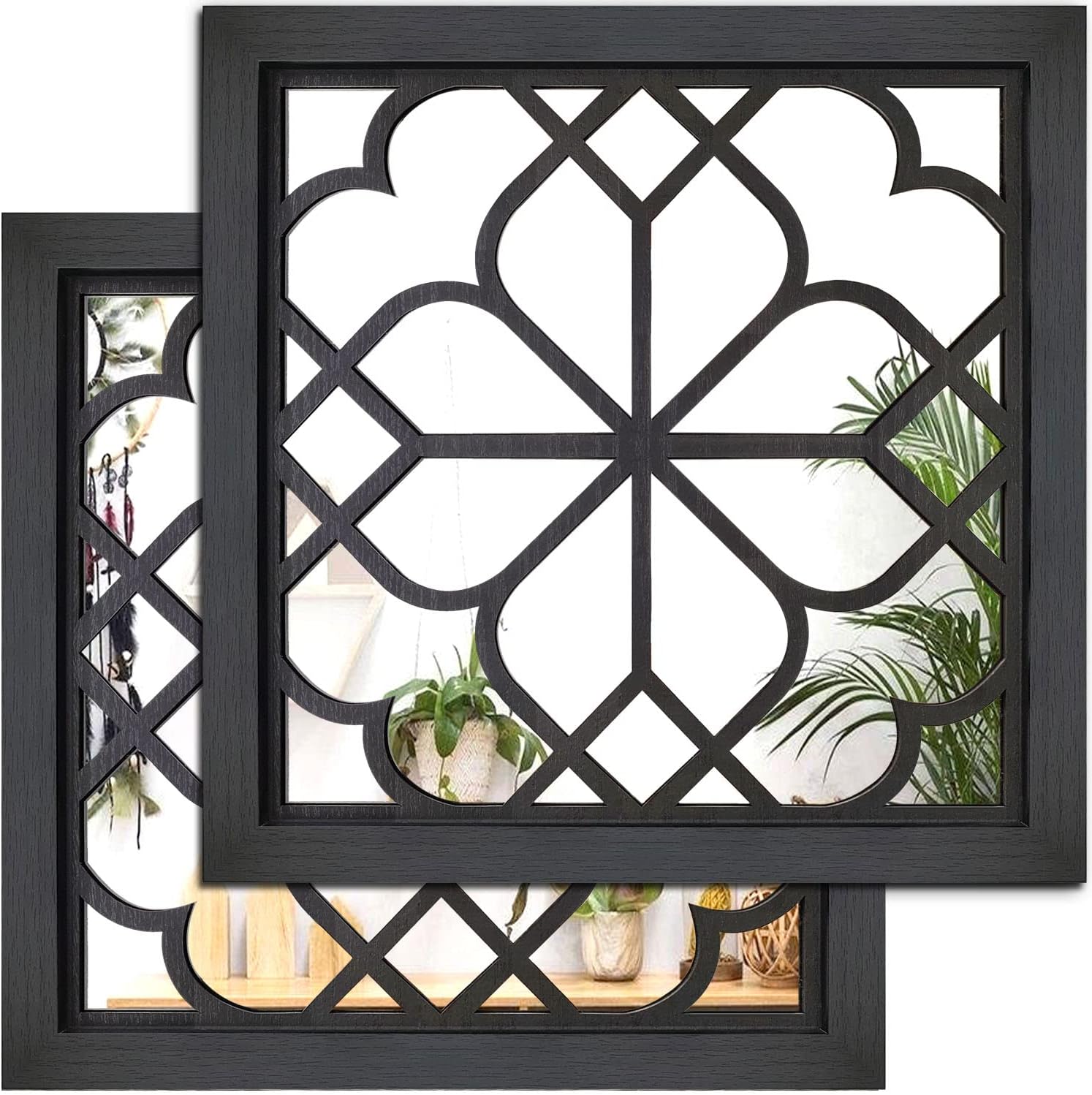 Mirrors - Wocred 2 PCS Square  Wall Mirror,Gorgeous Rustic Farmhouse Accent Mirror,Black Entry Mirror for Bathroom Renovation,Bedrooms,Living Rooms and More(12”x12”)