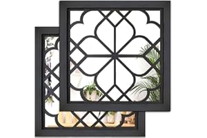 Wocred 2 PCS Square Wall Mirror,Gorgeous Rustic Farmhouse Accent Mirror,Black Entry Mirror for Bathroom Renovation,Bedrooms,Living Rooms and More(12”x12”)
