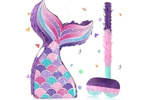 LEMICIN Mermaid Tail Pinata Glitter with Paper Can Stick and Eye Mask Mermaid Birthday Party Decoration Mermaid Pinata Game Girls Kids Carnival Underwater Ocean Theme Party Supplies (15"x9.8")