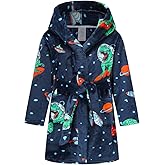 HDOBHIO Boys Girls Robes Kids Toddler Flannel Hooded Bathrobe Pajamas Sleepwear 2-16 Years