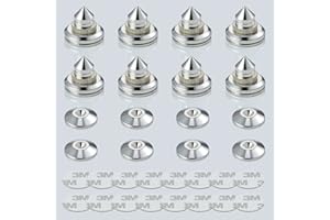 Pailvens Speaker Spikes Floor Protectors 8pcs, Adjustable Shockproof Speaker Isolation Stand Feet for HiFi Amplifier, Subwoofer, DAC Recorder, Turntable, Cone Base Pad with Adhesive, Silver