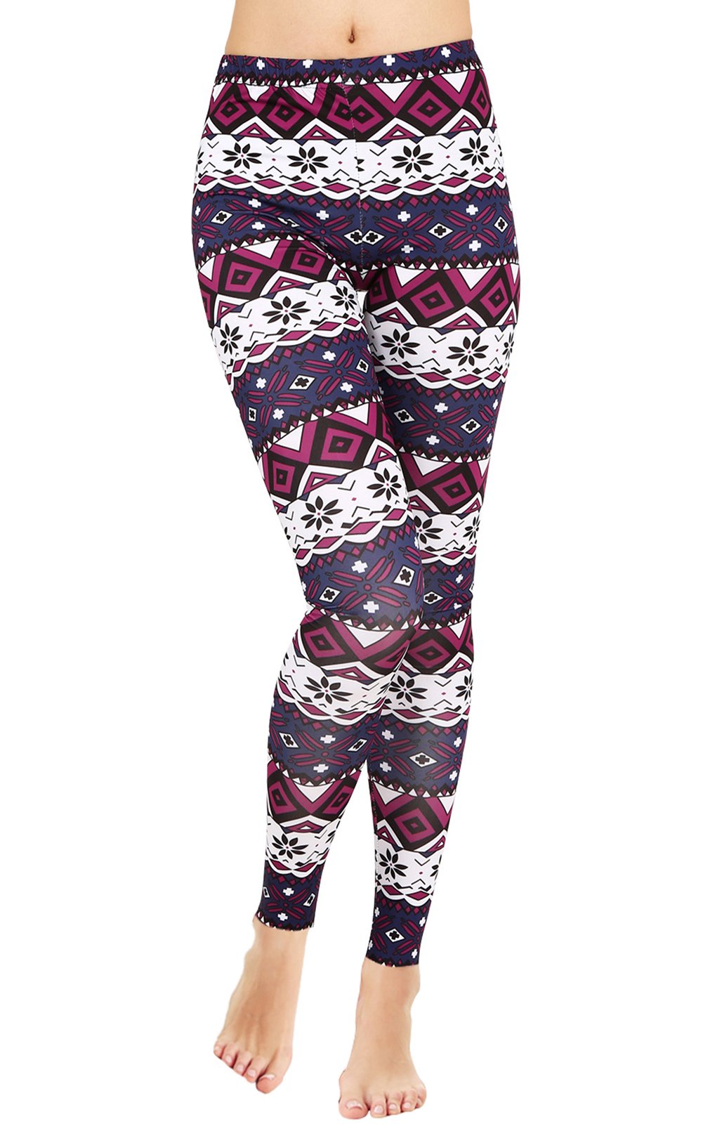 Womens Ultra Soft Brushed Christmas Leggings Pants Purple Floral Print M