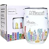 Beary Blu City Themed Artwork 12 Oz Tumbler Series - Designed in the USA - Vacuum Insulated Tumbler with Lids - Stainless Steel Wine Coffee Water Travel Mug, for Hot Cold Drink (Miami)