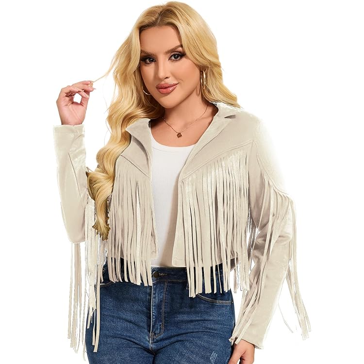 Faux Suede Leather Fringe Jacket for Women 70s Hippie