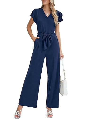 Blooming Jelly Women Dressy Casual Jumpsuits Layered Ruffle Sleeve