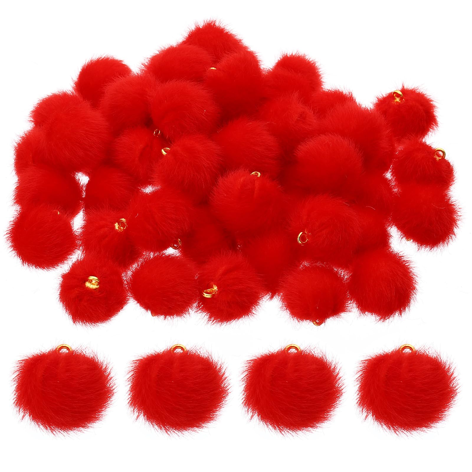 PATIKIL 50pcs Pom Poms Charm, Pompoms Charm Craft Pom Poms Pendants Balls Small Fluffy Tassel Bulk for Crafts Making, Red