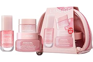 LANEIGE Bouncy Skin On The Go Set | Bouncy & Firm Serum, Sleeping Mask & Eye Sleeping Mask + Pouch | K-Beauty Trio for Visibl