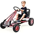DORTALA Go Kart for Kids, 4 Wheel Off-Road Pedal Powered Go Cart with 2-Position Adjustable Bucket Seat, Safety Brakes, EVA Rubber Tires, Outdoor Ride On Racer Pedal Car for Boys & Girls (Red)