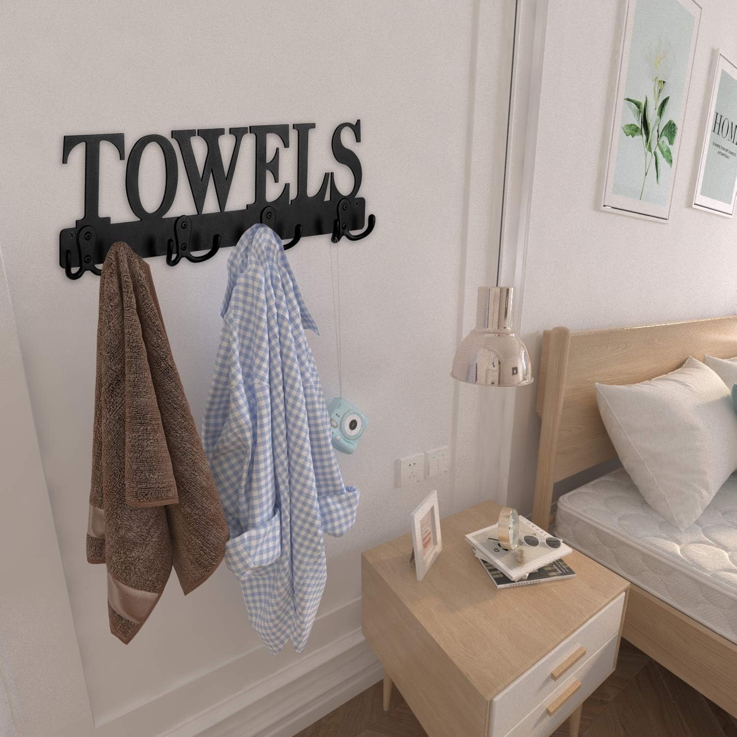 Towel Rack 8 Hooks Towel Holder & Organizer Wall Mount Towel Holder Black Sandblasted Robe Hooks Rustproof and Waterproof for Bathroom Towels, Robes, Kitchen Storage Organizer Rack, Clothing: Home & Kitchen