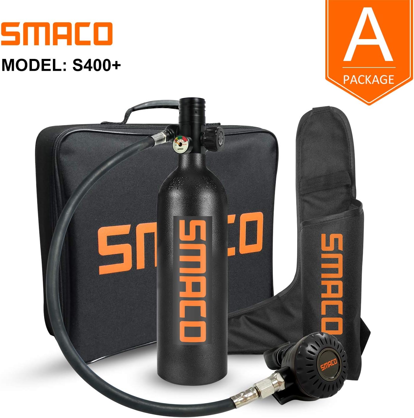 SMACO S400+ 1 litres Scuba Diving Underwater Oxygen Cylinder Mini Scuba Dive Cylinder with 12-18 Minutes Capability, Pressure& Corrosion Resistant Material with Refillable Design