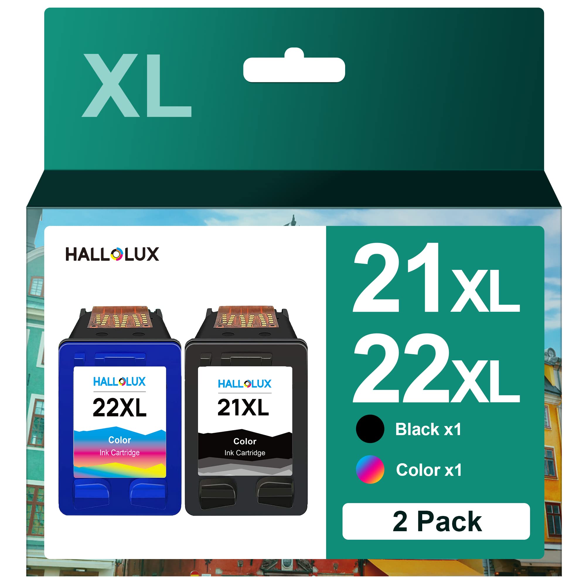 HALLOLUX 21XL 22XL Ink Cartridges High Yield, Black & Tri-colour, Replacement for HP 21 22 XL Compatible for Fax 3180 PSC 1410 DeskJet D1530 D1560 D2360 F335 F380 F2180 F2290 F4180 OfficeJet 4315 4355