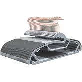 FSUTEG 50 Pack S-Shaped Plastic Hangers, Non Slip, Gray | Side-entry design, rubber grips, 360&deg; hooks, 11 lb support, Small necklines/dorm closets
