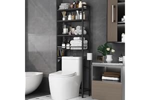Kalrin Over-The-Toilet Storage Rack, 4-Tier Bathroom Organizer Shelf Over Toilet with Adjustable Shelf and Basket, Freestanding Space Saver Bathroom Shelves Above Toilet for Room