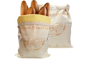 2-Pack Reusable Beeswax Bread Bags - Large 17x13 Inch for Sourdough & Homemade Bread Storage | All-Natural Beeswax Preservati