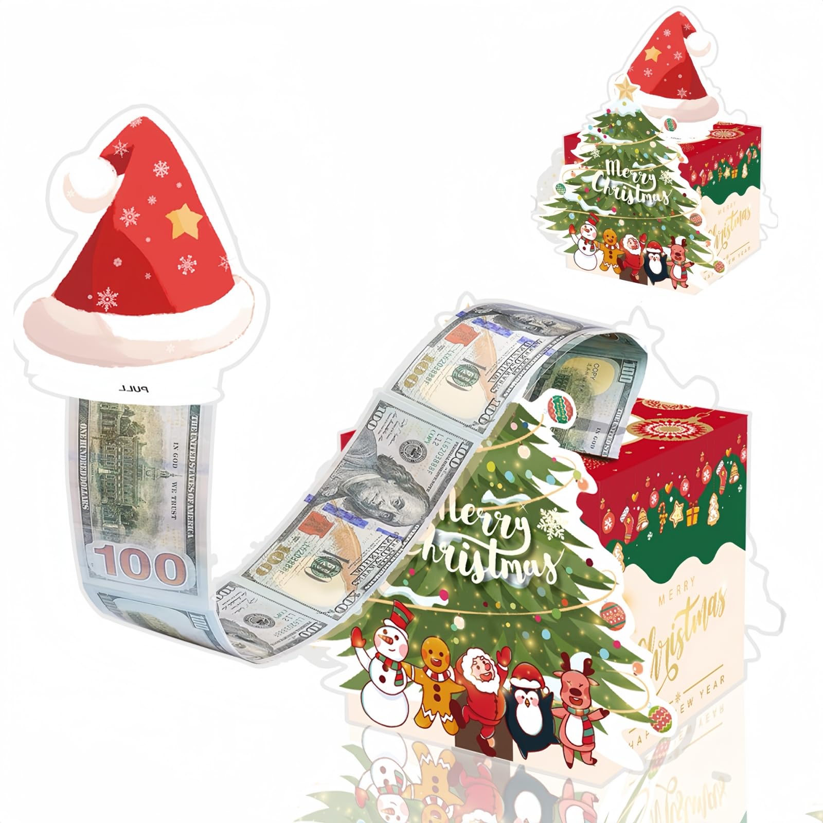 Christmas Money Box for Cash Gift, Kids/Adult Presents, Money Cake Pull with Xmas Card and 50P Bags