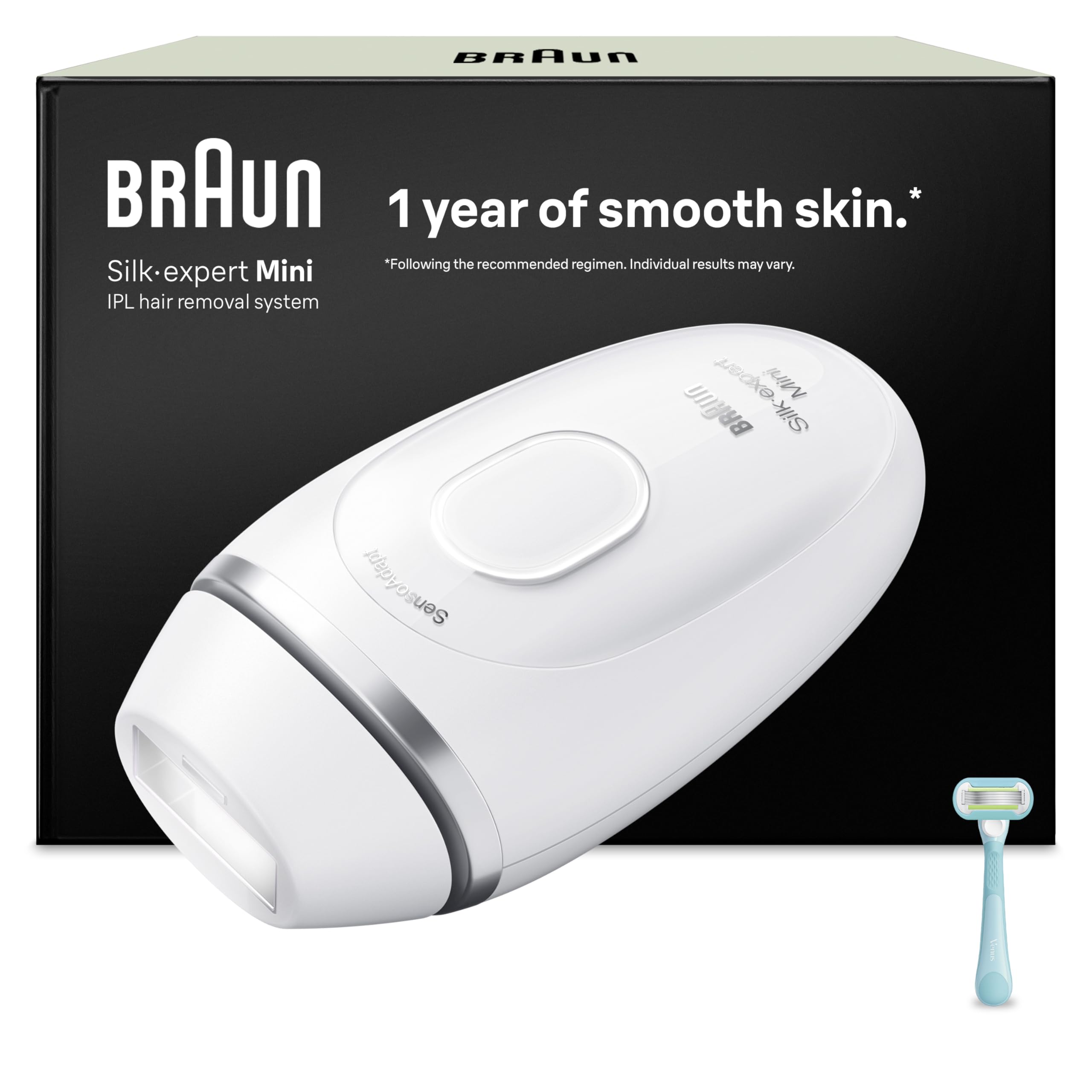 Braun Smart IPL Geräte Haarentfernung Silk·expert Mini — Dauerhafte und Schmerzfreie Laser Haarentfernung für Zuhause, Designed in Germany — Inkl. Venus Rasierer — PL1104, Weiß