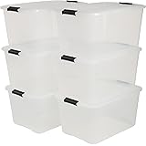 Iris OhyamaPlastic Storage Boxes with Lids, 45L, Set of 6, Clear, Latching Buckles with Handles, Stackable, Nesting, Strong & Durable, For Closet, Garage, Home, Office, Organising Tote Bins, TB-45