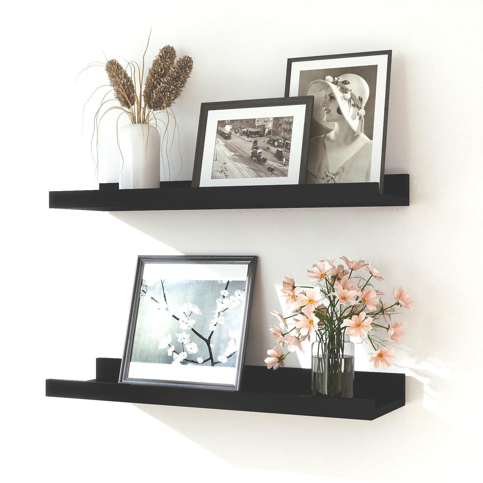 Photo 1 of ***SIMILAR ITEM*** Solrot Black Floating Shelves for Wall Decor, Wall Mounted Wood Storage Shelf for Bedroom, Living Room, Bathroom, Kitchen, Nursery, Display Picture Ledge Shelf with Lip Set of 2-16 Inches, Black
