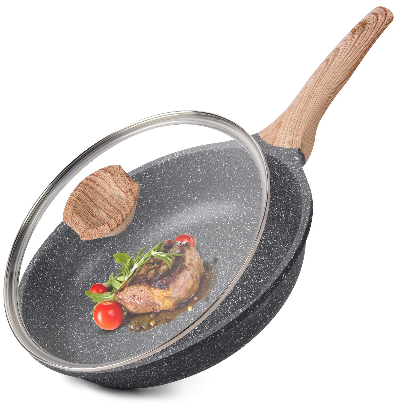 Photo 1 of **MISSING PARTS**Caannasweis Nonstick Granite Frying Pan Skillet, Non Stick Omelette Fry Pans, Omelet Egg Pan, Stone Cookware Chef's Pan, Induction Compatible, PFOA Free (Gray, 8 Inch with Lid)