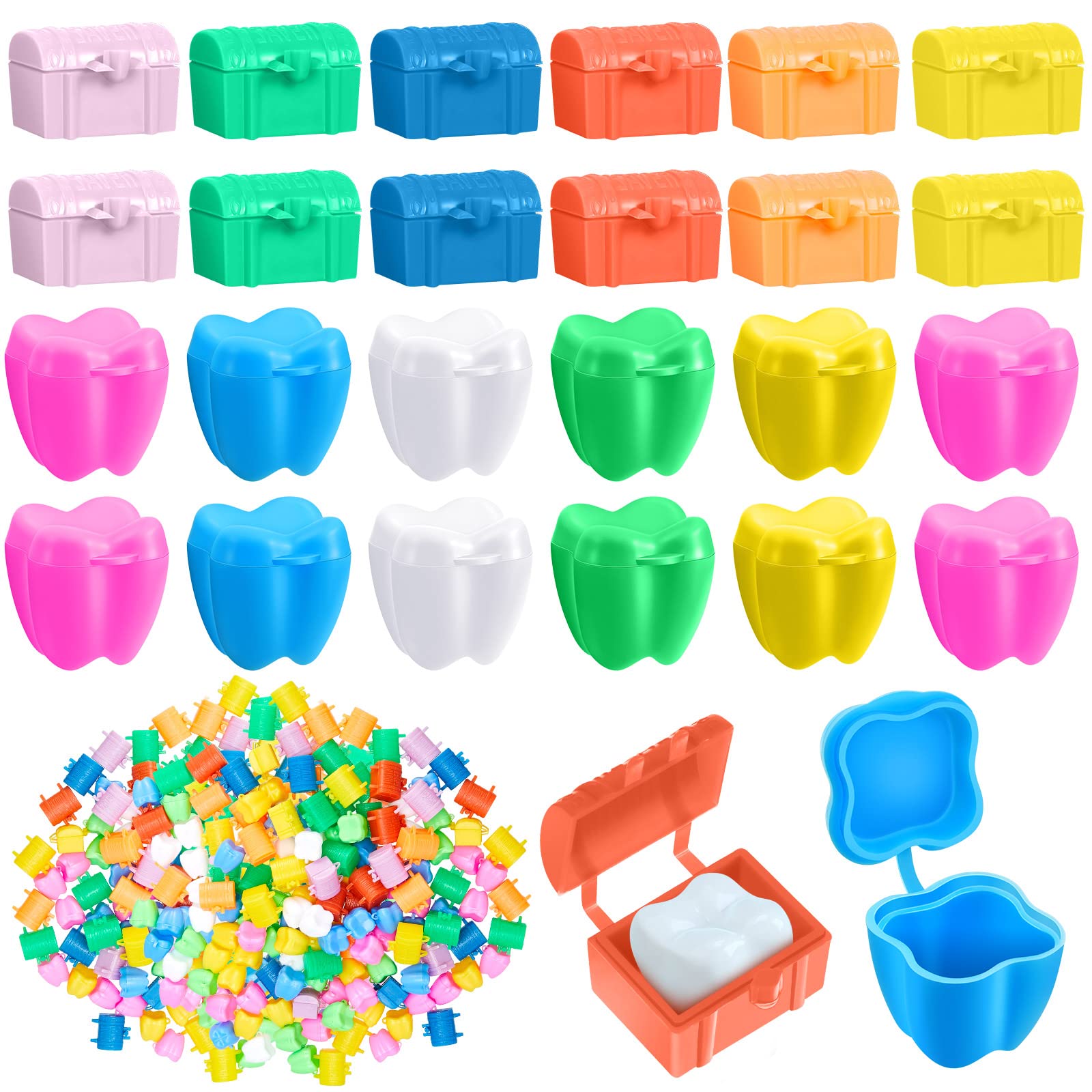 Photo 1 of Pinkunn 200 Pcs Colorful Tooth Savers Box, Plastic Tooth Holders Bulk for Boys Girls Kids Keepsake, Goodie Bag Fillers, Party Favor, Dentist Office, 7 Colors