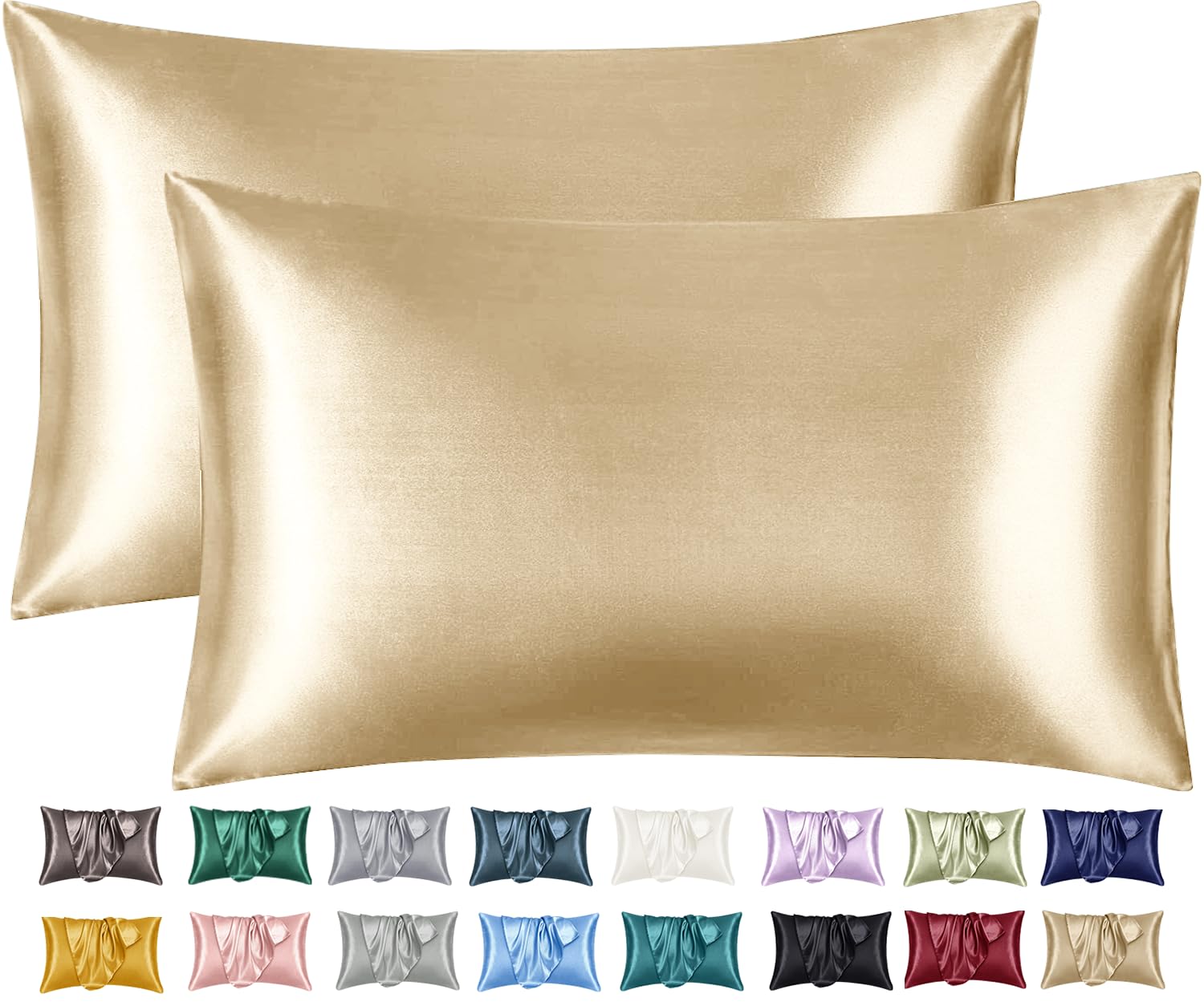 Imperial Rooms Satin Pillow Case 2 Pack – Soft as Silk Pillowcases for Hair and Skin, Gifts for Women – Champagne Pillow Covers with Envelope Closure (50x75 cm)