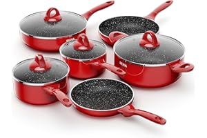 Induction Cookware Pots and Pans Set 10 Piece, BEZIA Dishwasher Safe Nonstick Cooking Pans Sets, Stay-Cool Bakelite Handle, Scratch Resistant Kitchen Sets with Frying Pans, Saucepans & Stockpot